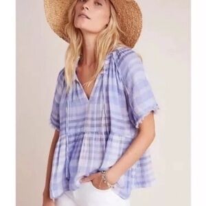 Anthropologie Pilcro & the Letterpress Bette babydoll ruffled plaid blouse SMALL